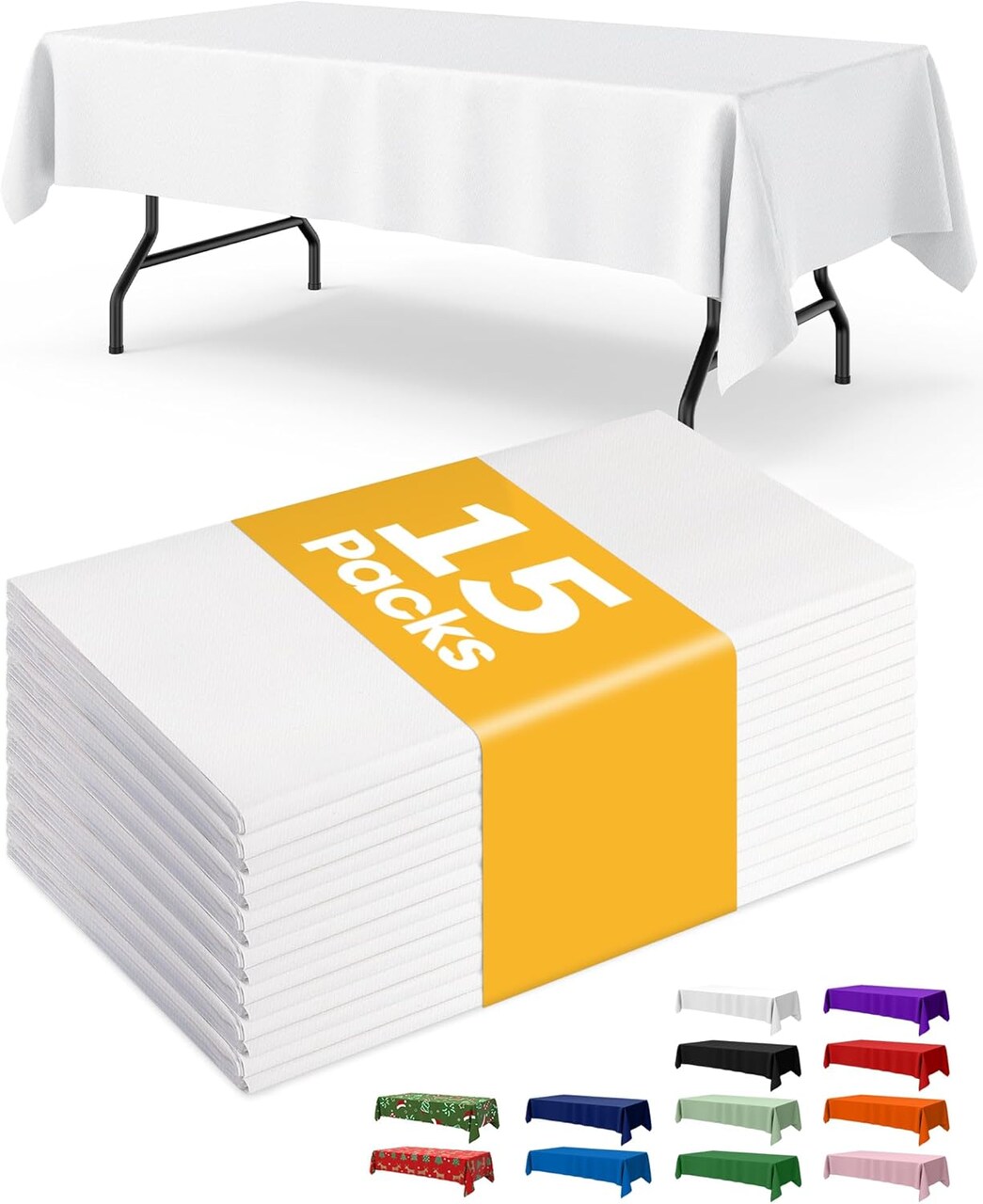 White Plastic Table Cloth Rectangle Table 15 Pack, 54''×108'' Tablecloth for 6ft Tables, Table Cloth for Disposable Use, Table Cover for Holiday Party, Gathering